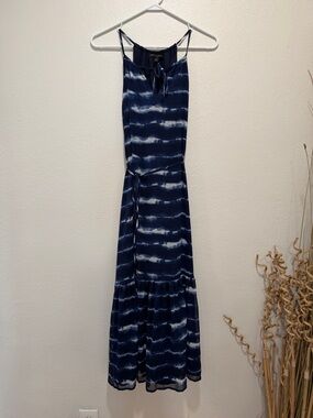 Banana Republic Navy & White Tie-Dye Halter Maxi Dress